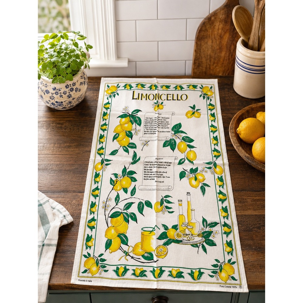 Vintage Italian Limoncello Tea Towel Recipe Towel Lemon Citrus Made in Italy